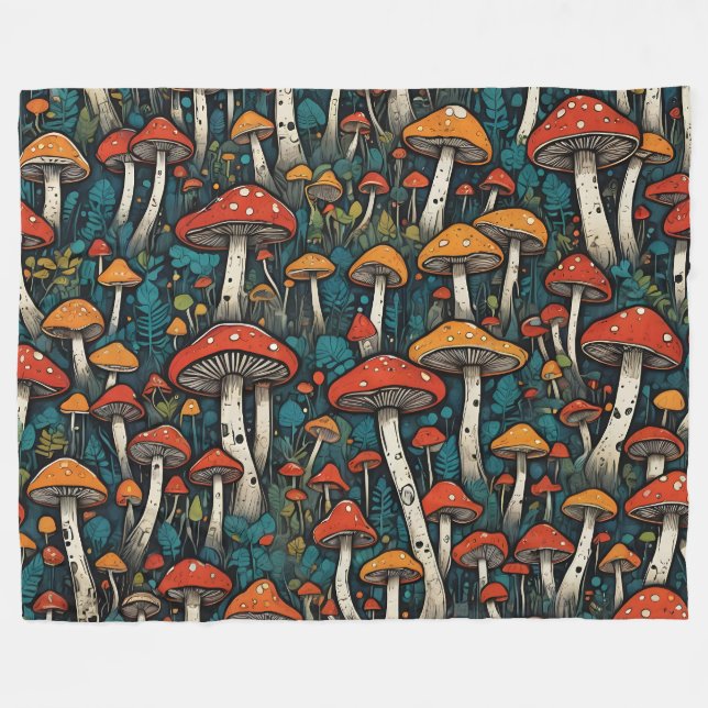 Mushrooms Fleece Blanket (Front (Horizontal))