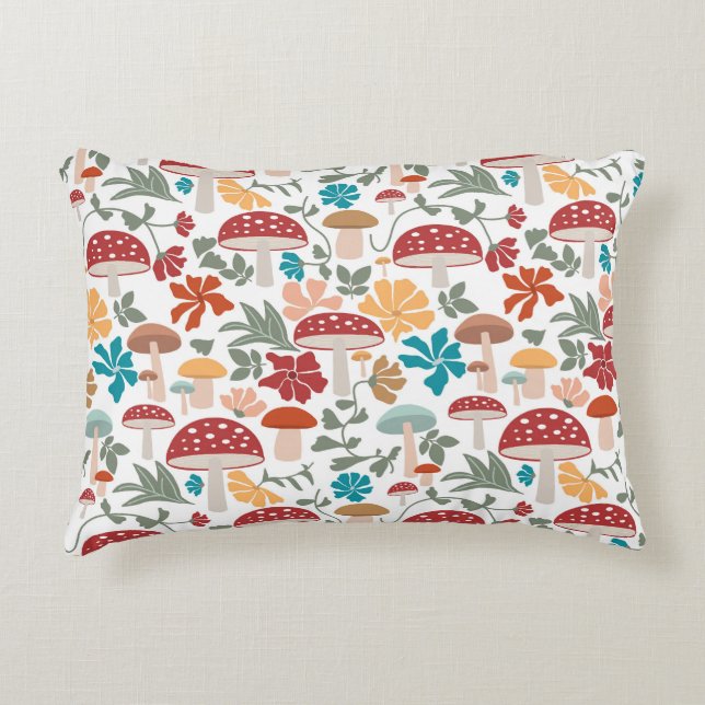Mushrooms & Floral Mid Century Modern Pattern Decorative Cushion (Front)