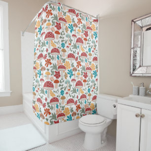 Mushrooms & Floral Mid Century Modern Pattern Shower Curtain