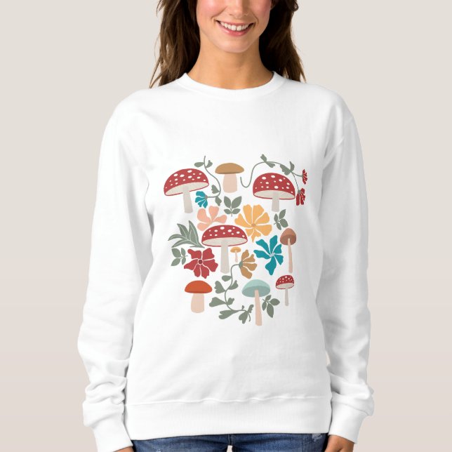 Mushrooms & Floral Mid Century Modern Pattern Sweatshirt (Front)