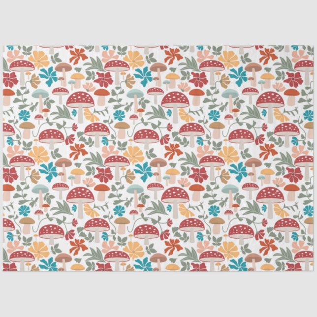 Mushrooms & Floral Mid Century Modern Pattern Tissue Paper (Front)