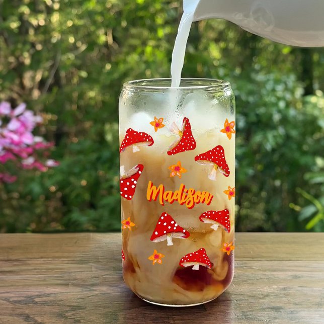 Mushrooms Flower Cute Retro Teen Kawaii Add Name Can Glass (Creator Uploaded)