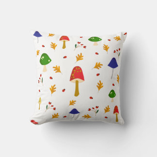 Mushrooms, Flowers, Leaves, Autumn Fall Themed Cushion