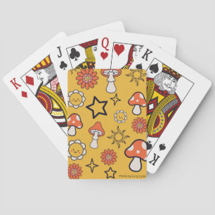 Mushrooms, Flowers, & Stars Yellow Playing Cards