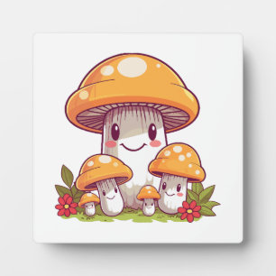 Mushrooms foraging, happy kawaii style plaque