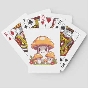 Mushrooms foraging, happy kawaii style playing cards