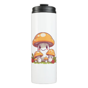 Mushrooms foraging, happy kawaii style thermal tumbler