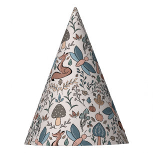 Mushrooms Fox & Dragonfly Cute Autumn Pattern Party Hat