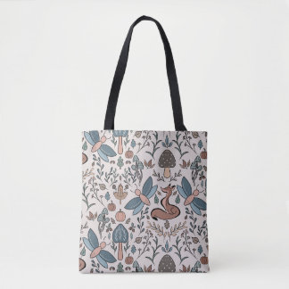 Mushrooms Fox & Dragonfly Cute Autumn Pattern Tote Bag