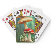 mushrooms frog playing cards nature 