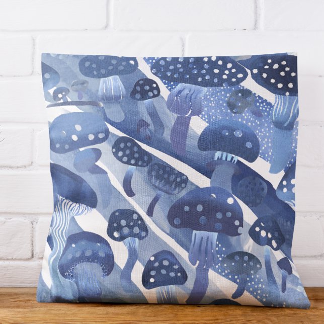 Mushrooms fungi Toadstools abstract blues sea Cushion (Creator Uploaded)