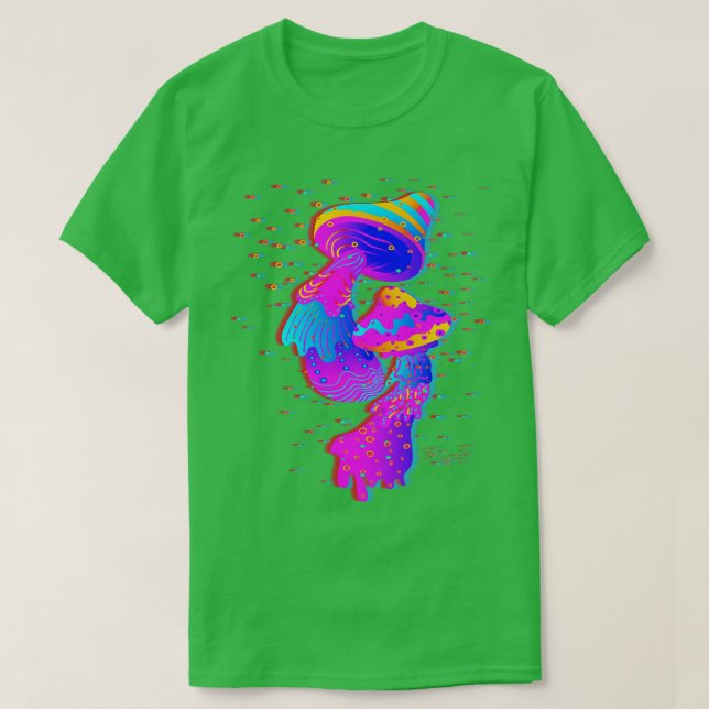 Mushrooms Glitch Psychedelic T-Shirt (Design Front)