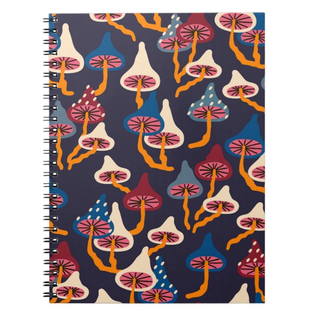 Mushrooms Illustration Fabric Wrapping Pattern Notebook (Front)