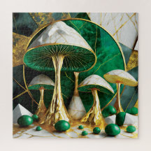 Mushrooms in Green and Gold Geometric Surreal