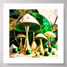 Mushrooms in Green and Gold Geometric Surreal 