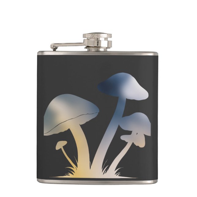 Mushrooms Nature Environment Life Silhouette Style Hip Flask (Front)