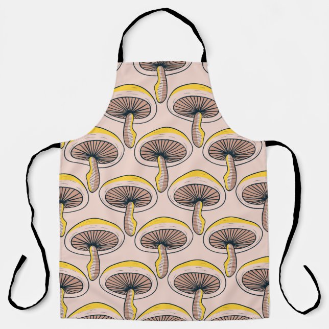 Mushrooms Nature Garden vintage Seamless Pattern Apron (Front)
