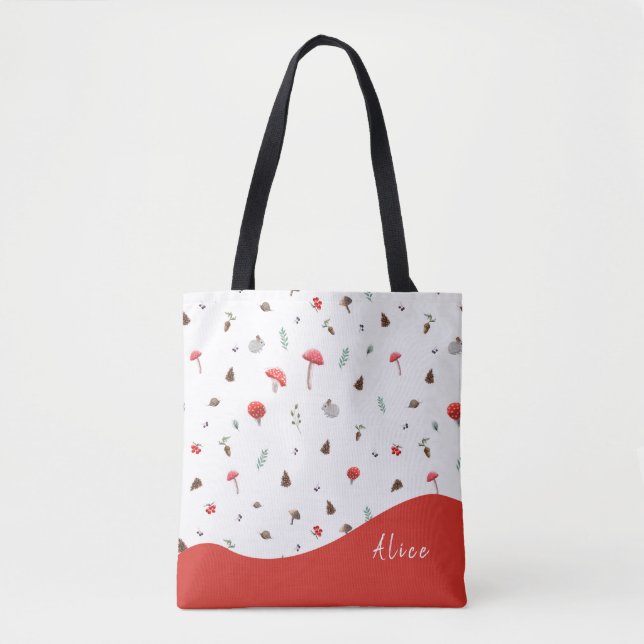 Mushrooms on white personalised or not tote bag (Front)