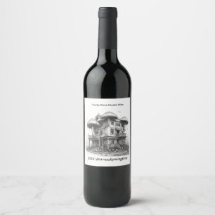 Mushrooms on wood house roof Black and white AIda Wine Label