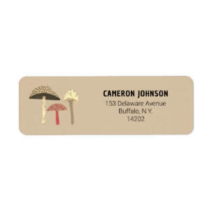 Mushrooms Retro Modern Botanical Return Address