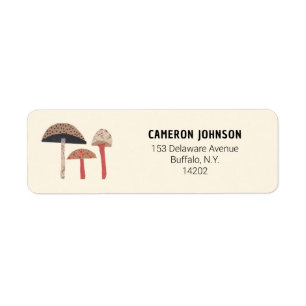 Mushrooms Retro Modern Botanical Return Address