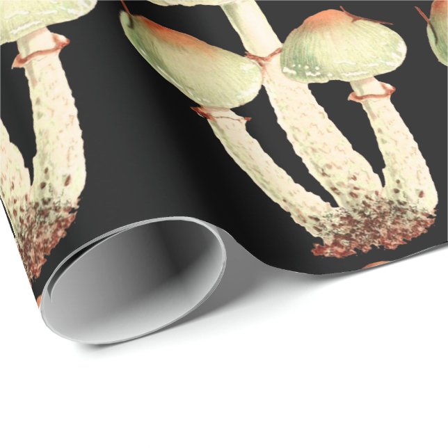 Mushrooms Rose Woodland Black Woodland Elegant Wrapping Paper (Roll Corner)