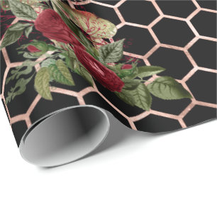 Mushrooms Rose Woodland Mint Floral Honeycomb Wrapping Paper