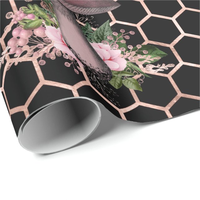 Mushrooms Rose Woodland Pink Floral Honeycomb Wrapping Paper (Roll Corner)