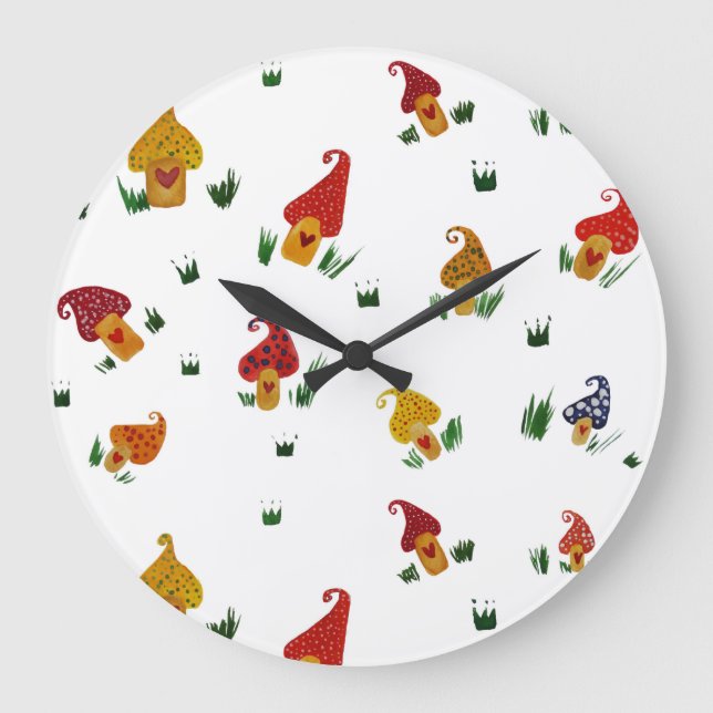 Mushrooms Round (Large) Wall Clock (Front)