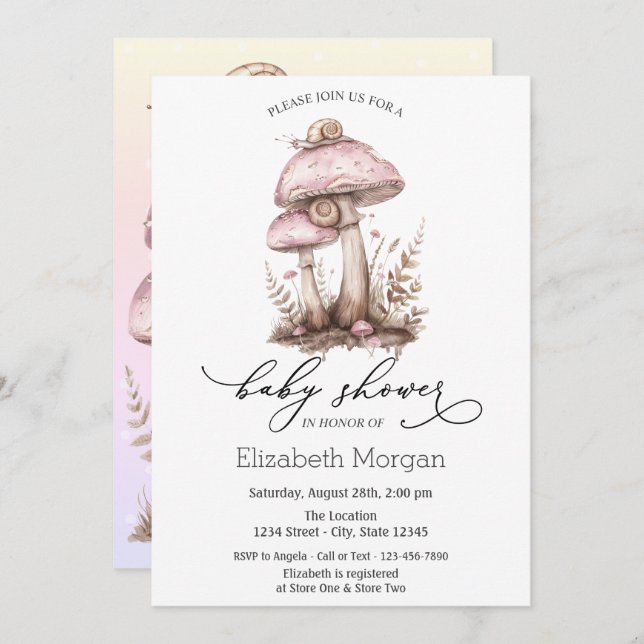 Mushrooms Snail Ombre Polka Dots Invitation (Front/Back)