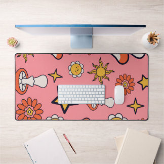 Mushrooms, Stars, Flowers, and Sun Desk Mat