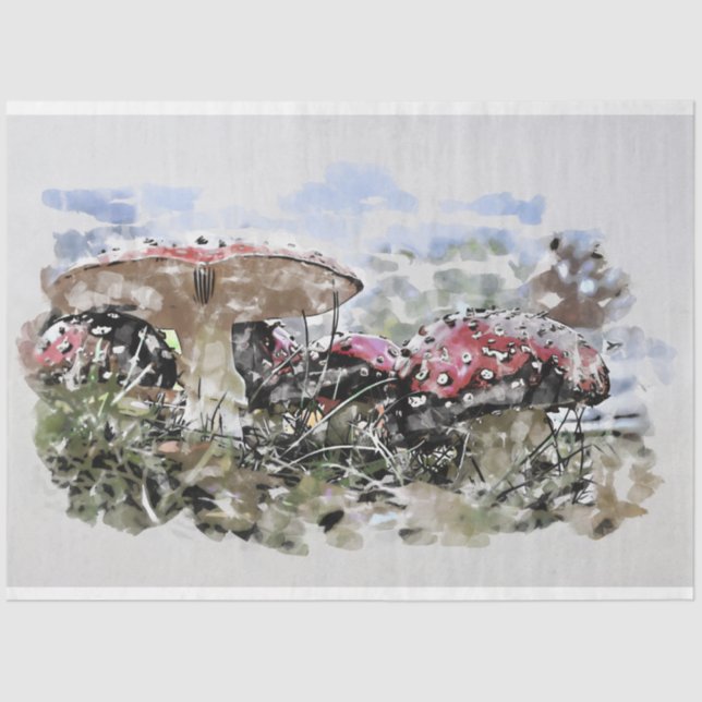 Mushrooms Toadstool Watercolor Decoupage  Tissue Paper (Front)