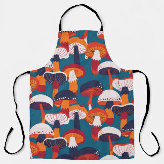 Mushrooms variety, vintage seamless illustration. apron