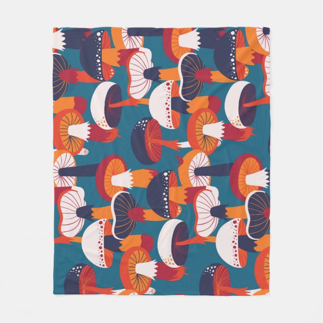 Mushrooms variety, vintage seamless illustration. fleece blanket (Front)