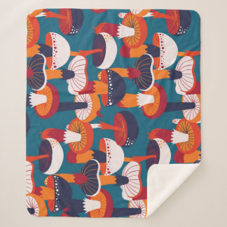 Mushrooms variety, vintage seamless illustration. sherpa blanket
