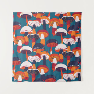 Mushrooms variety, vintage seamless illustration. tapestry