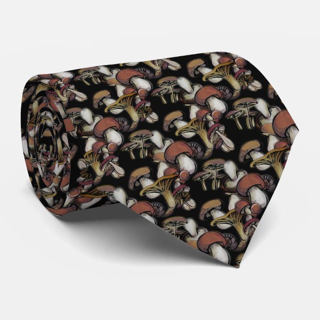 Mushrooms with black background neck tie (Rolled)