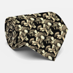 Mushrooms with black background neck tie