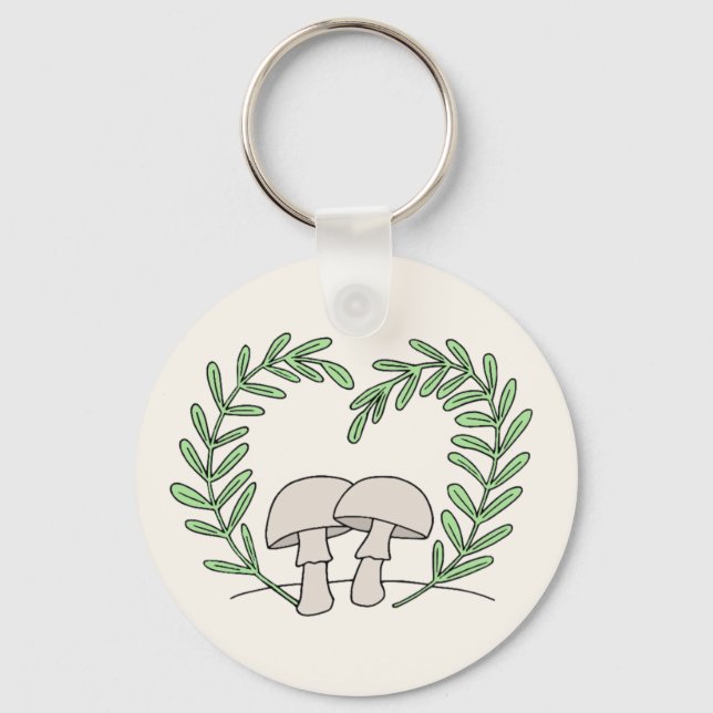 Mushrooms with Heart Fern Leaves Key Ring (Front)