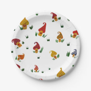 Mushrooms with hearts  Custom Paper Plates 7 in