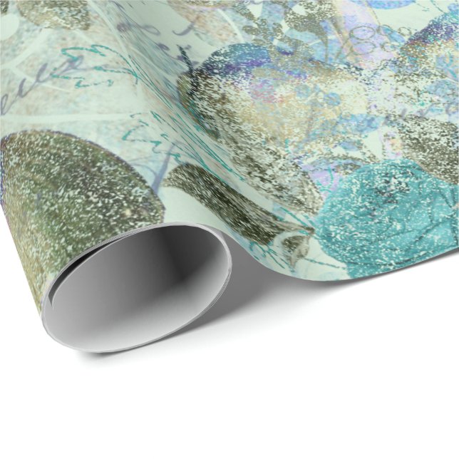 Mushrooms Woodland Pink Old Letter Aqua Blue Grung Wrapping Paper (Roll Corner)