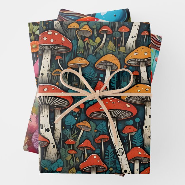 Mushrooms Wrapping Paper Sheet (In situ)