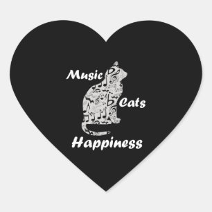 Music and Cats is Happiness Quote Heart Sticker