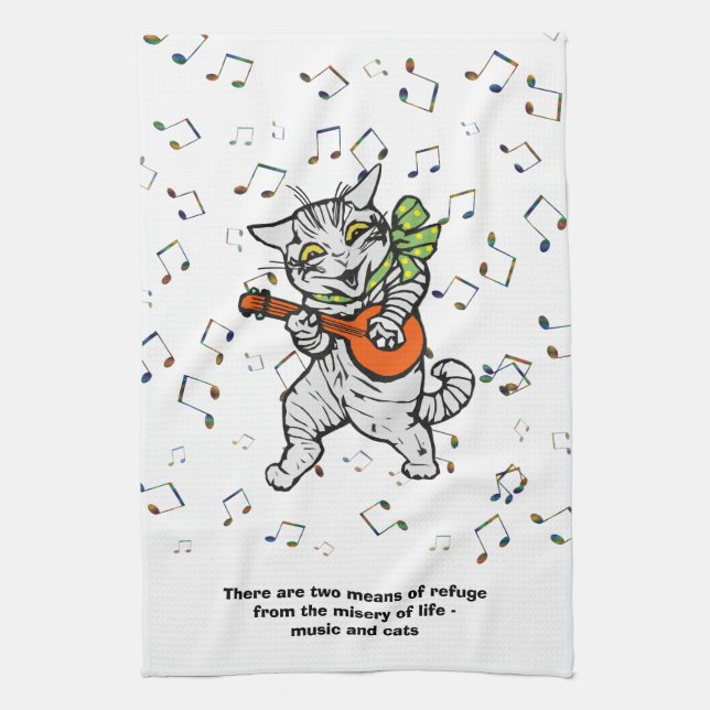 Music and Cats Quote Tea Towel (Vertical)