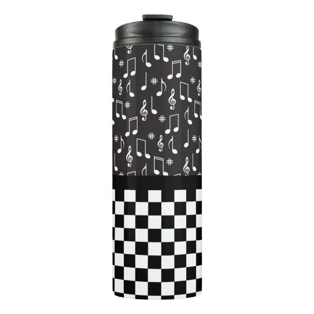 Music and Chequerboard Black and White  Thermal Tumbler (Front)