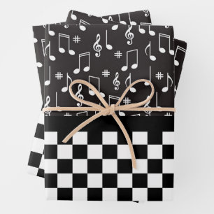 Music and Chequerboard Black and White  Wrapping Paper Sheet