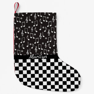 Music and Chequerboard Personalised Small Christmas Stocking