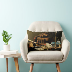 Music and Literature by William Harnett, Fine Art Lumbar Cushion