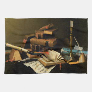 Music and Literature by William Harnett, Fine Art Tea Towel