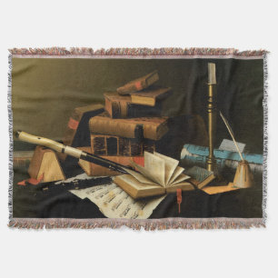 Music and Literature by William Harnett, Fine Art Throw Blanket